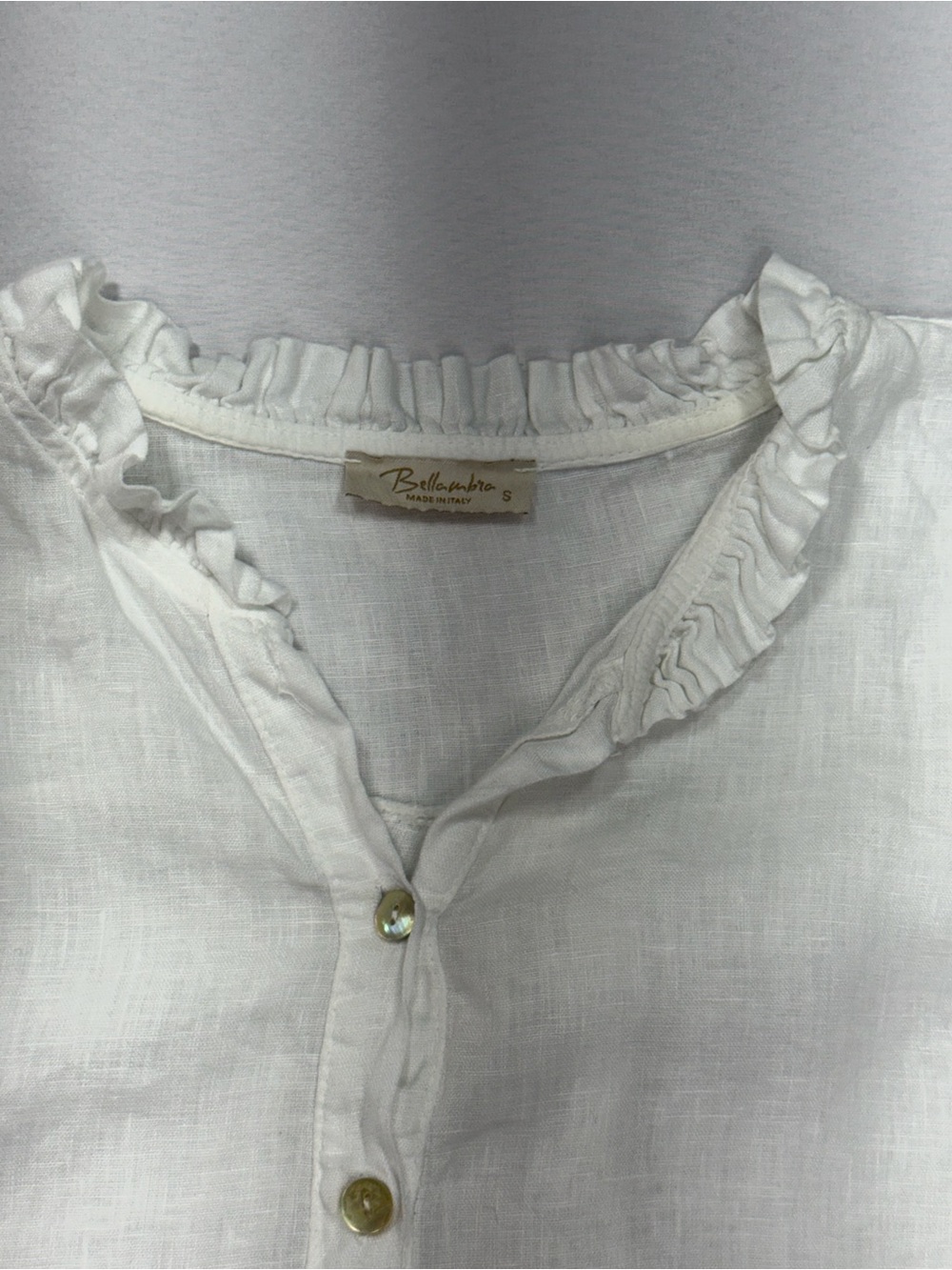 White Ruffle-Trim Linen Blouse - Picture 5 of 8
